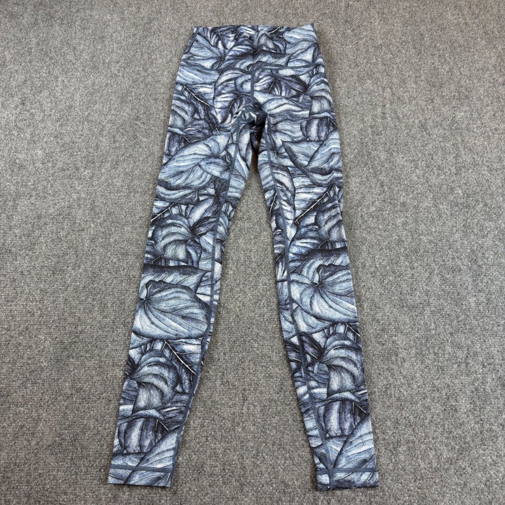 Lululemon Wunder Under High Rise Leggings Blue White Leaf Print 28 Inseam Size 6